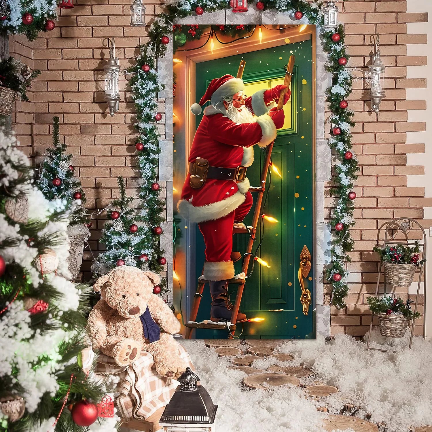 1pcs 2D Christmas Theme Door Cover Banner 2026 New Year Living room Decor Xmas Navidad Santa Snowman animals decor Favor Gift