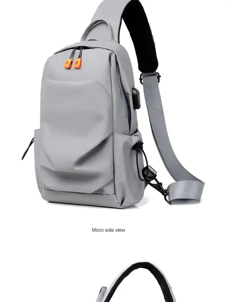 New Men's And Children's Chest Bag Waterproof Trend Simple Usb Charging Solid Color Multifunctional Messenger Bag Shoulder Bag