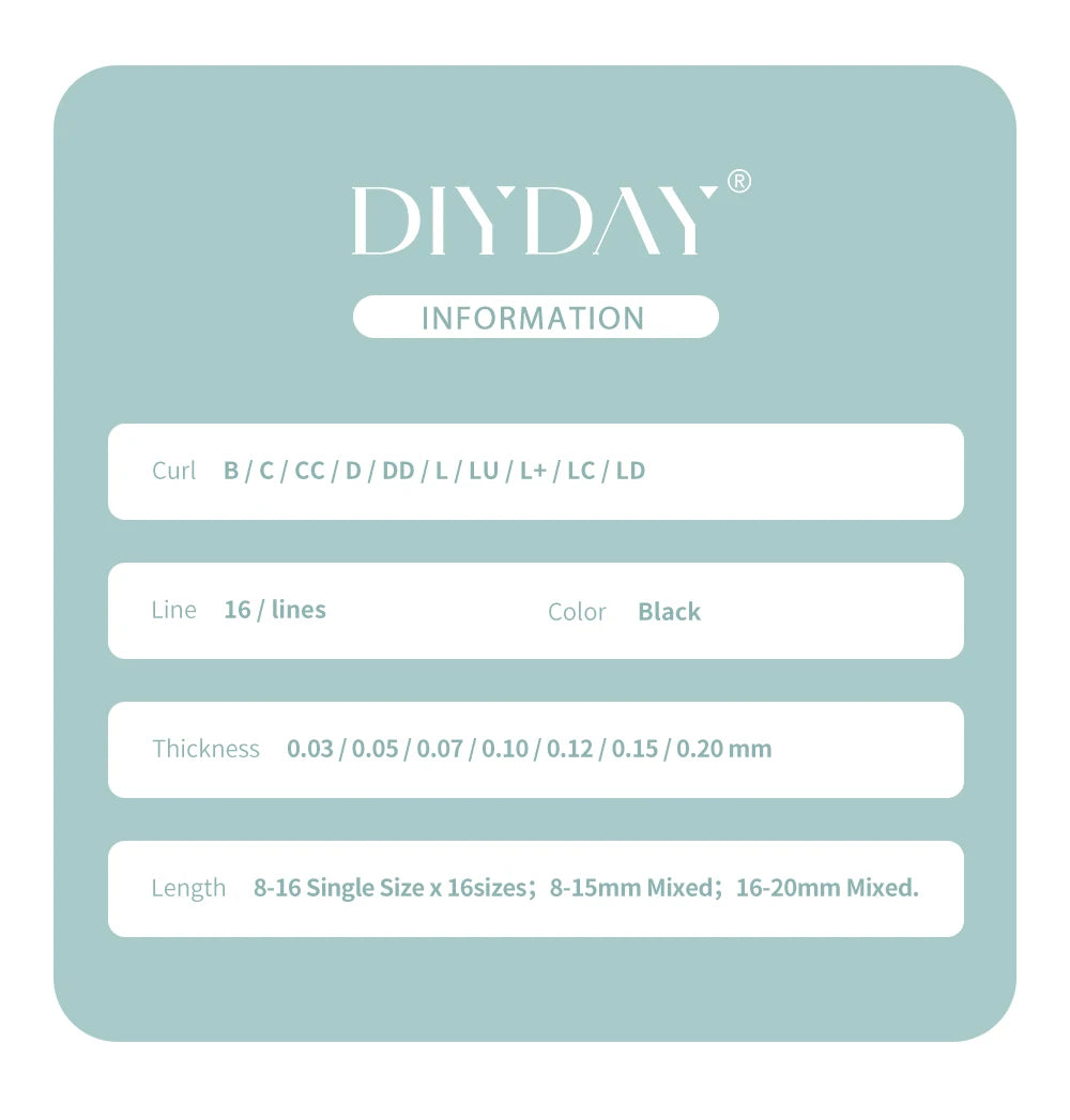 DIYDAY Individual Eyelash Extension Long Length Classic Lashes Extensions Trays Wholesale Matte Black Soft Mink Faux Eyelashes