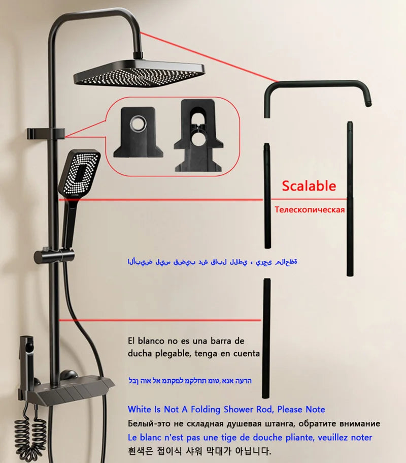 Cheap Gun Gray Bathroom Shower Faucet Set 4 Way ABS Hot and Cold Shower Crane Mixer Tap Bathtub Rainfall Showers System Full Set