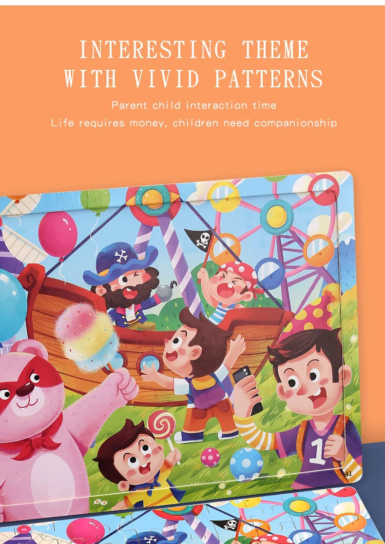 Clearance_60PCS Wooden Jigsaw Color 3D Puzzle Cartoon Characters Animal Early Educational Learning Logical Thinking Focus Puzzle