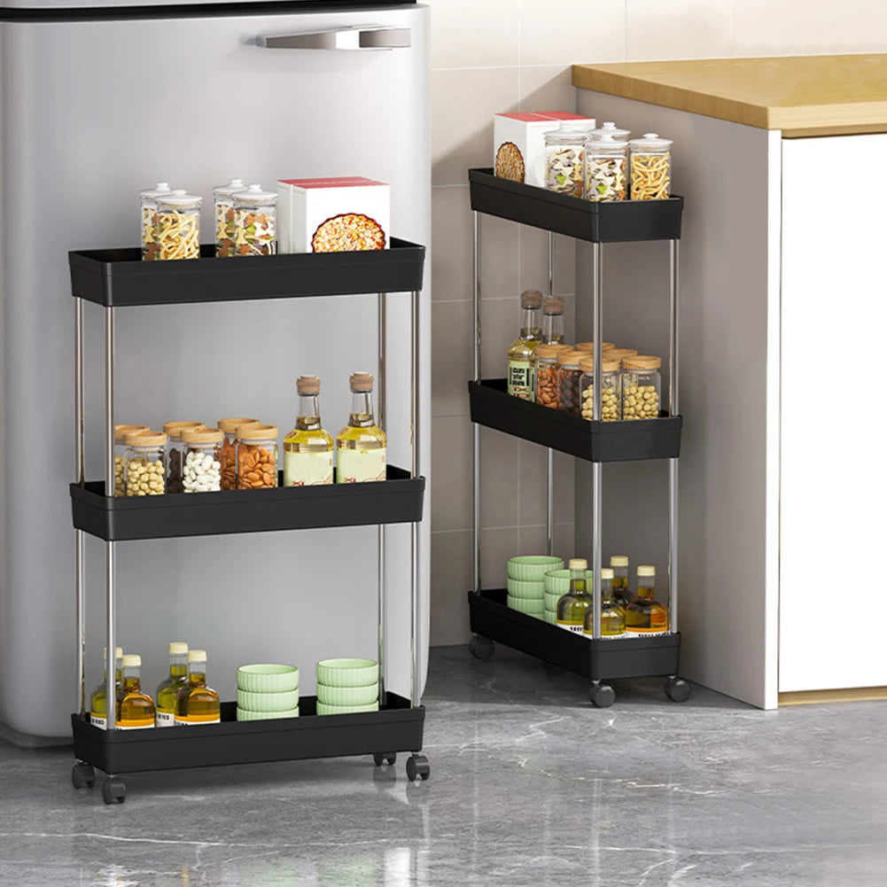 3/4 Tier Movable Gap Storage Rack Rolling Utility Cart Storage Shelf Kitchen Bathroom Slim Slide Organizer Shelf Livingroom