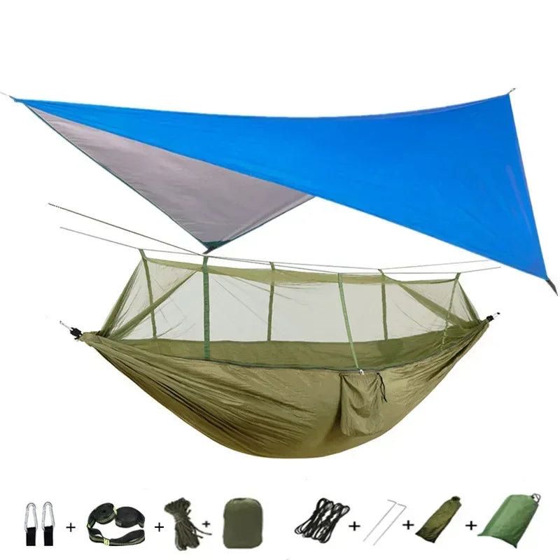 Camping Hammock with Mosquito Net&Rainfly Tent Tarp & Tree Straps,Portable Nylon Hammock Tent for Camping Hiking Backyard Travel