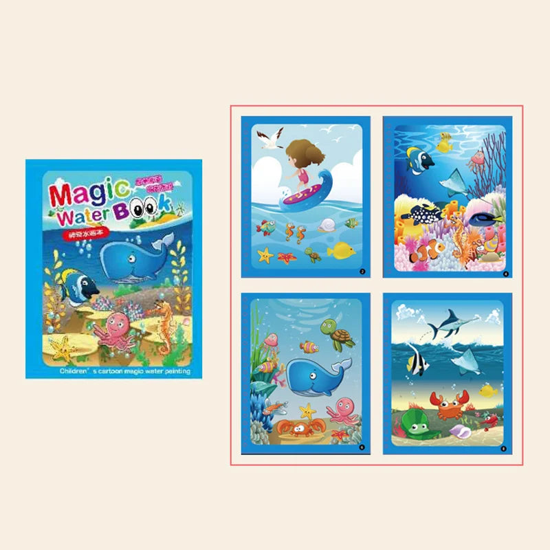 1 Book+1 Pen Reusable Coloring Book Water Painting Book Sensory Early Education Puzzle Drawing Toys