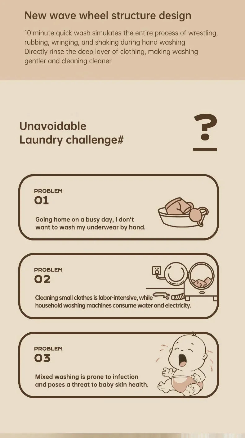 Folding Portable Washing Machine Big Capacity with Clothes Spin Dryer Bucket Travel Socks Underwear Panties Washing Machine