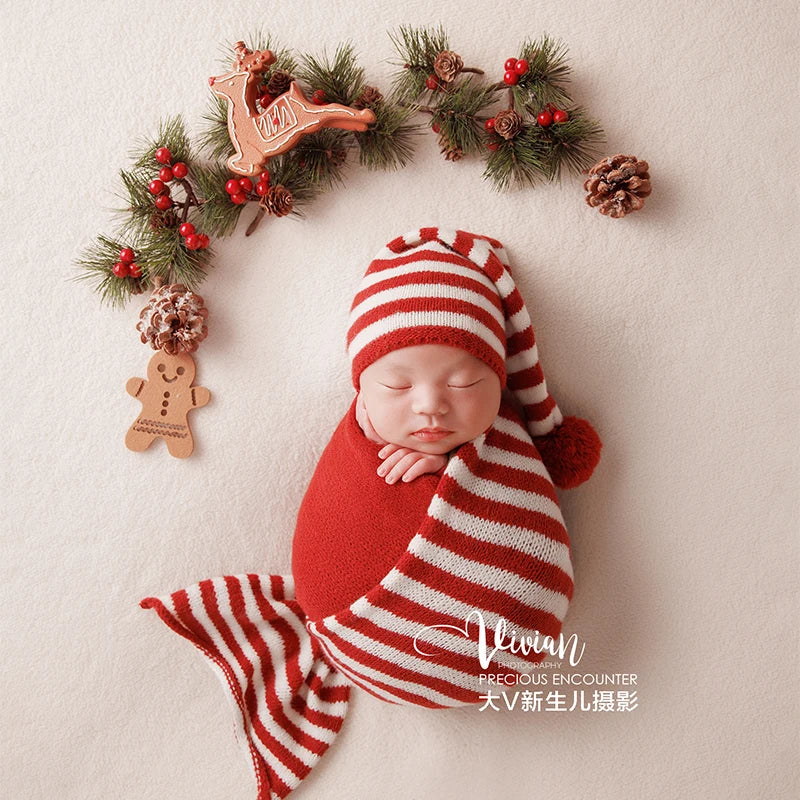 Newborn Photography Props Christmas Themed Pine Needle Gingerbread Man Decoration For Boys Girls Photo 2 Color Wrap Accessories