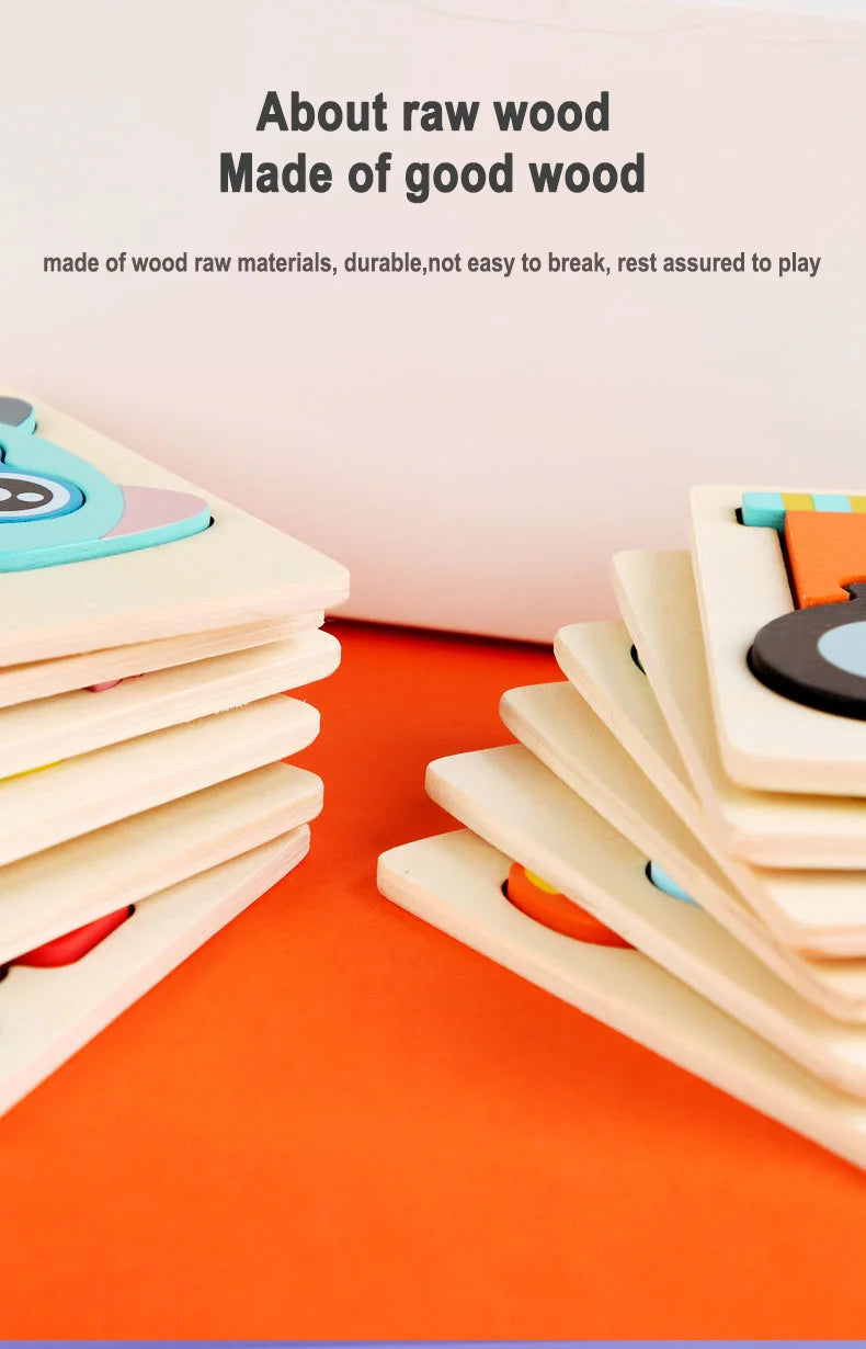 Wooden Puzzle Montessori Animals Carton Colorful Learning Education Toys Tangram Jigzaw Cognitive Wood For Children Kids Gift