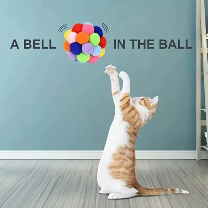 Cat Toys Pet Toy Cat Plush Ball Toys Pet Bouncy Bell Ball Toy Colorful Pompoms Pet Supplies Random Color