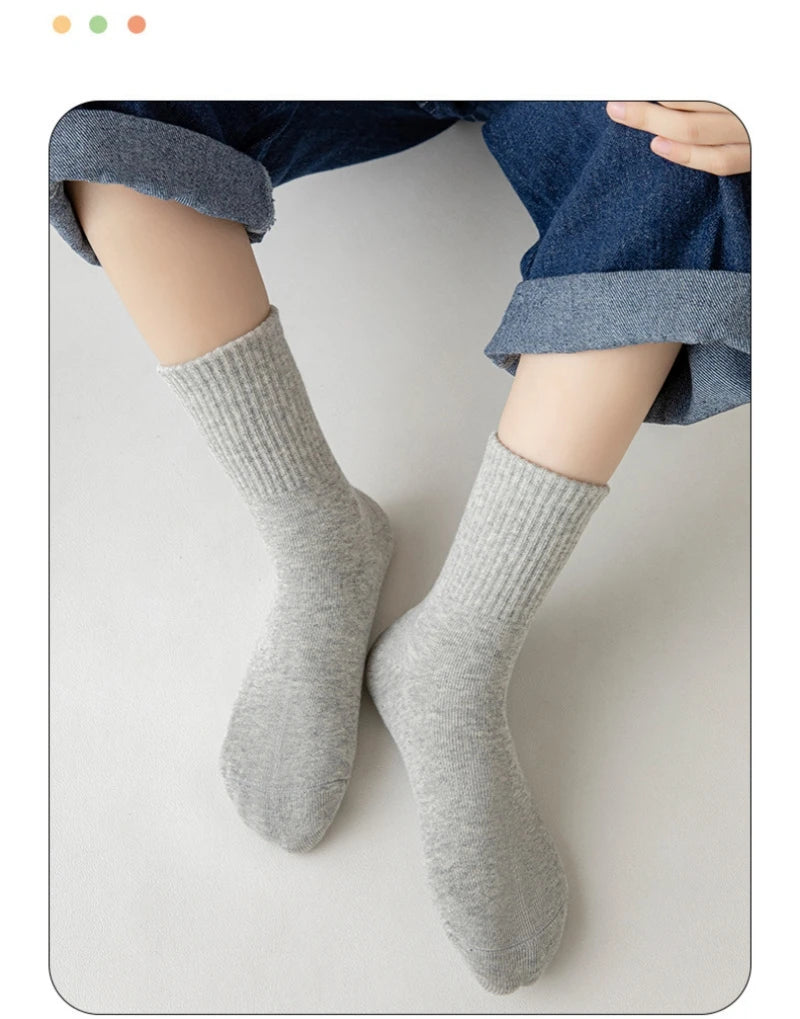 Horetong 5 Pairs Pure Cotton Soft Student Socks Breathable Absorbing Sweat Sport Socks Boys Girls Middle Tube Sock For 3-13 Year