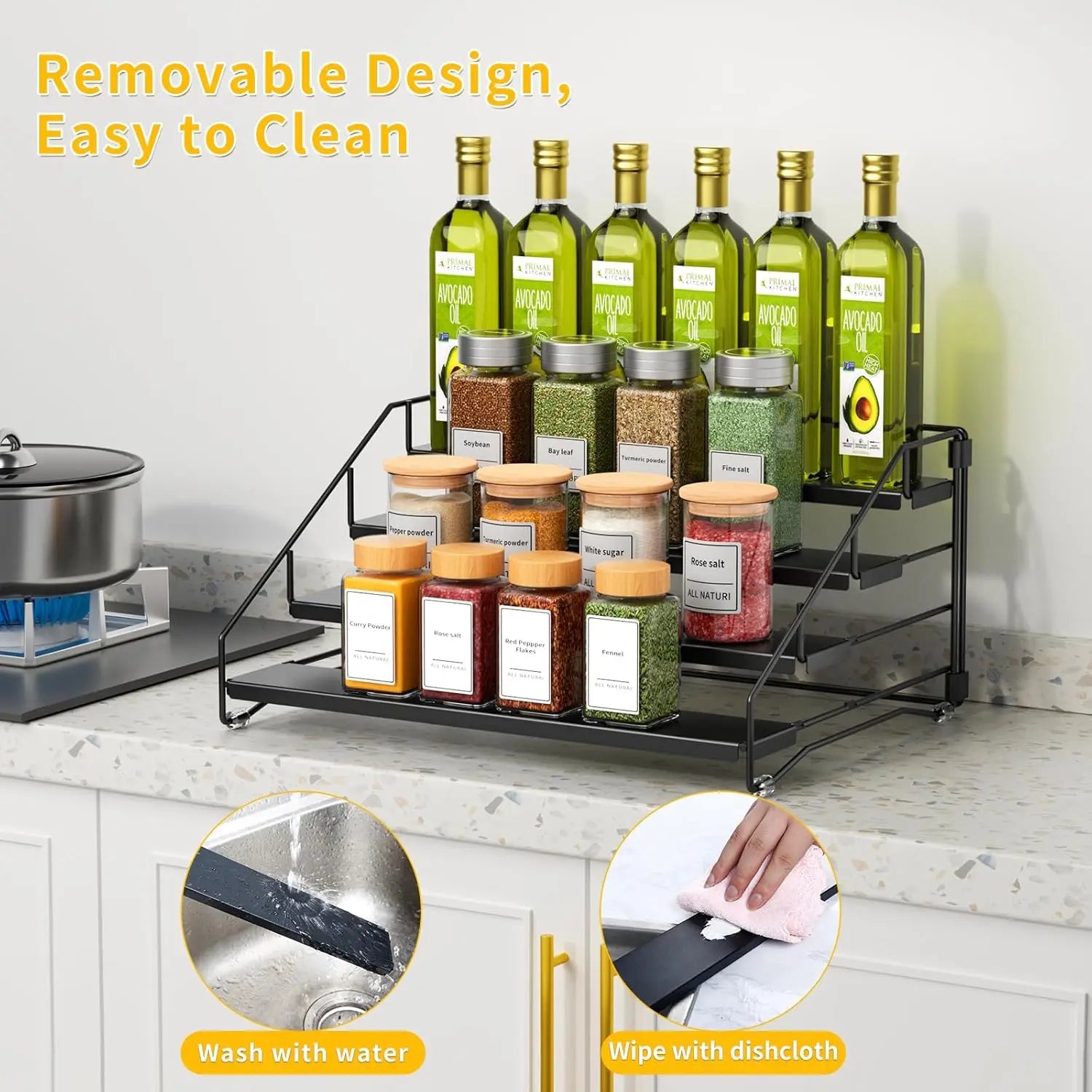 4 Tier Spice Rack Countertop Kitchen Countertop Space-Saving for Cabinet Herb Jars Storage Holder Wall Mounted Tierd Seasoning