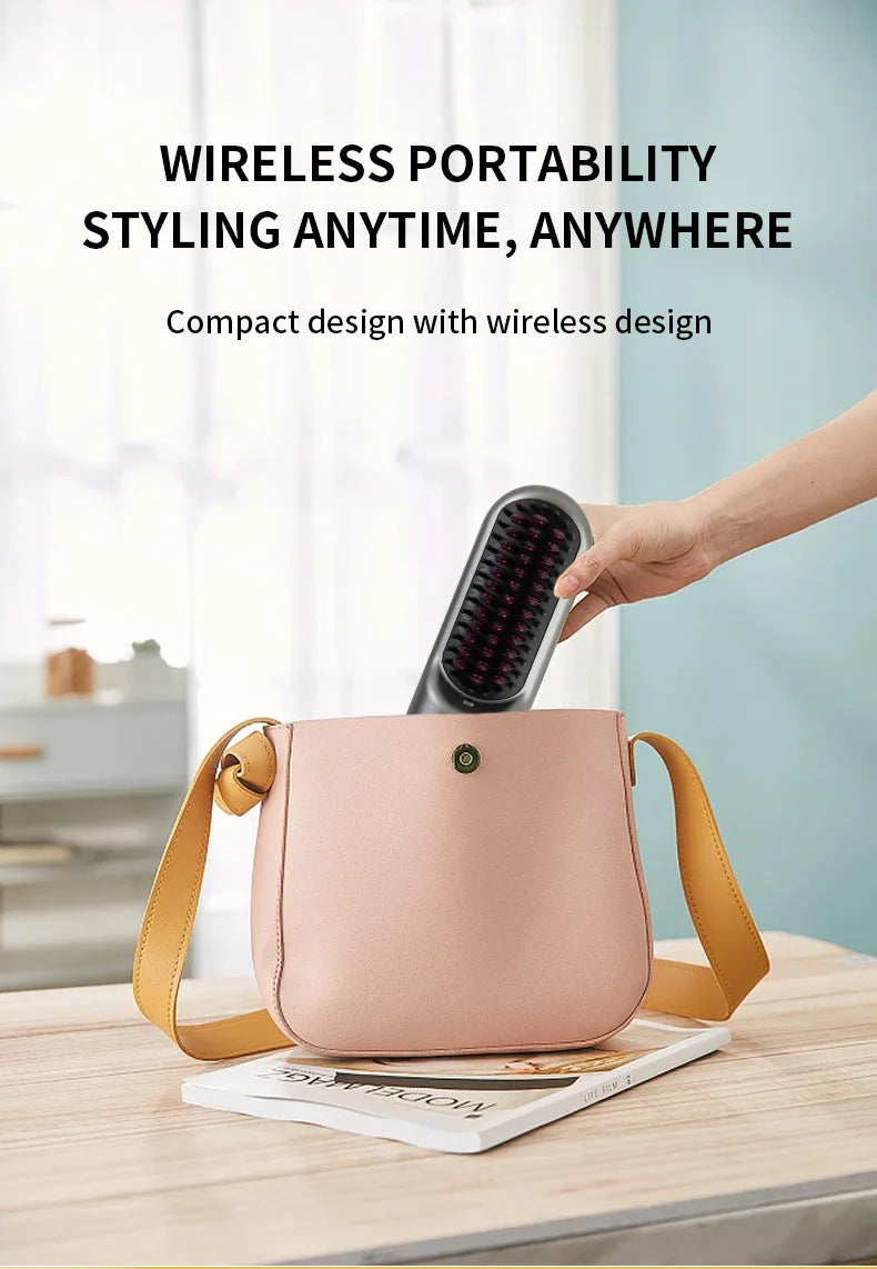 Household Wireless Portable Digital Negative Ion Straight Hair Comb TYPE-C Charging Roll Dual Purpose Straight Comb