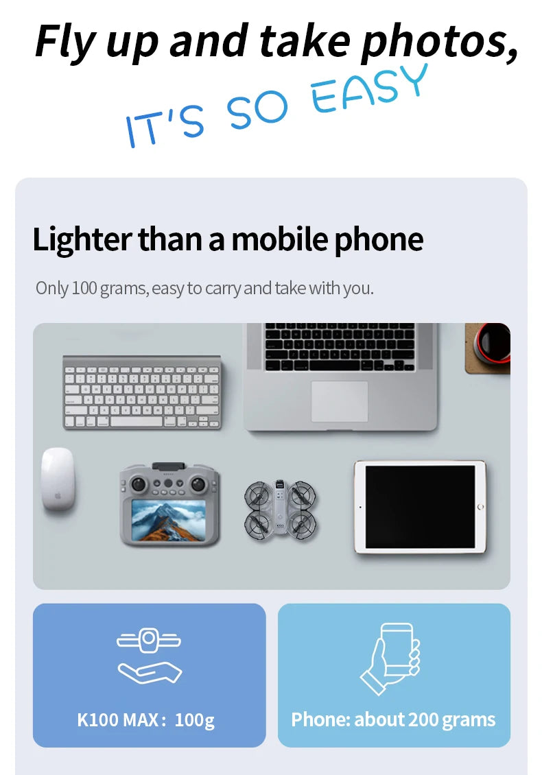 K100 Max Mini RC Drone 4K Professional HD Camera Optical Flow Positioning Colorfuls Dron Foldable RC Quadcopter Toys for Kids