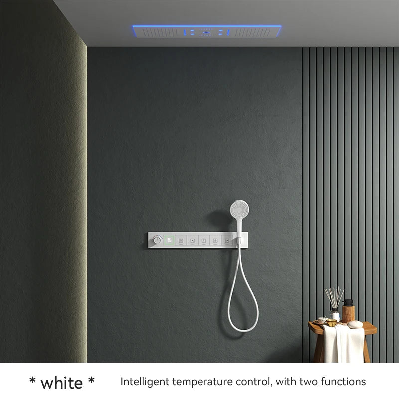 Luxury Ceiling Shower System Set Concealed Thermostatic Brass Digital Display Hydro Generator Rainfall  with Light and Bluetooth