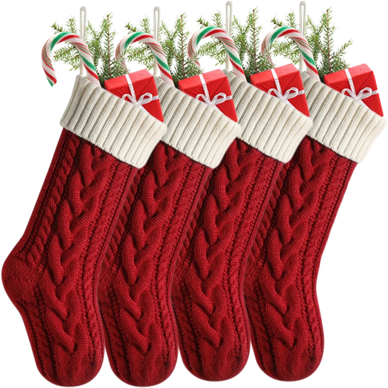 4-12PACK Christmas Stockings 18Inches Large Cable Knitted Stocking Xmas Hanging Stocking Decorations with Name Tags
