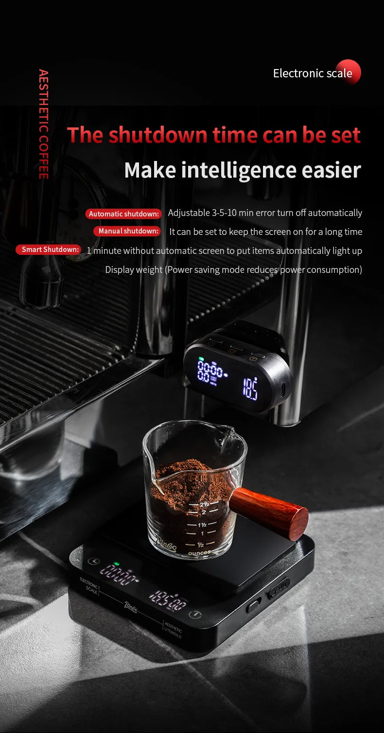 Bincoo Professional Coffee Scale Electronic Scale Coffee Powder Weighing Accurate Weight 0.1g Split Screen Display Barista Tool