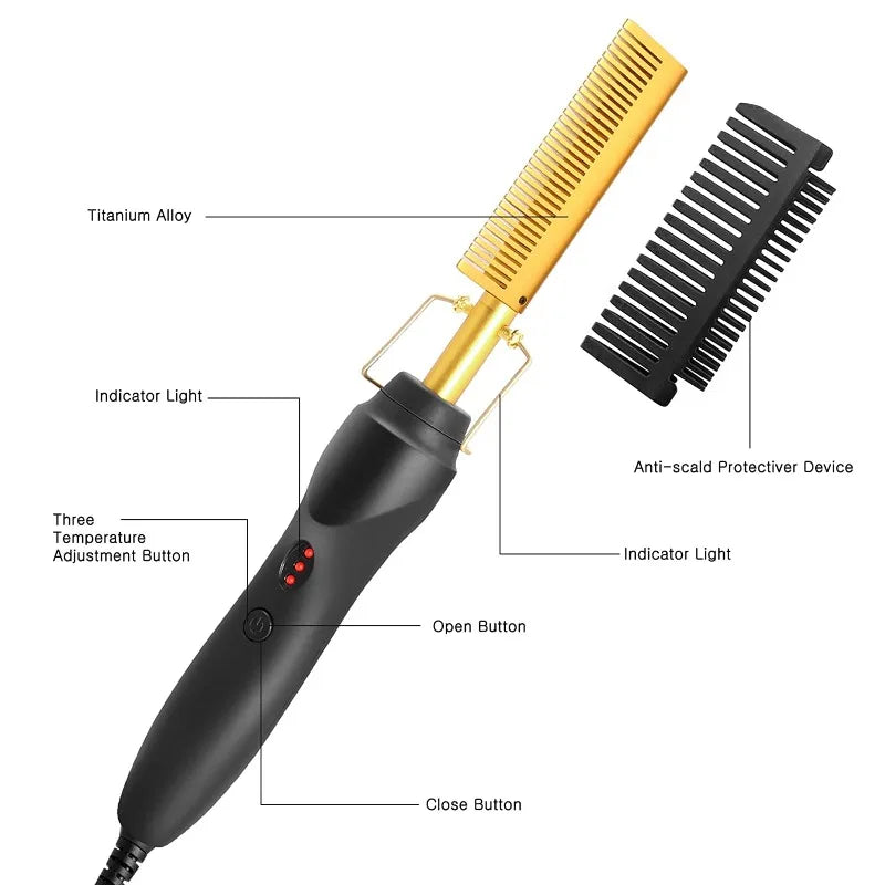 2 in1 Hot Comb Hair Straightener Electric Heating Comb Fast Heating Dry Hair Portable Travel Anti-Scald Press Comb Styling Tools