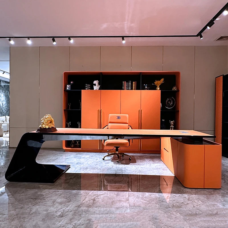 L Shape Hutch Office Table Modern Luxury Drawers Writing Standing Desks Organizer Conference Workstation Escritorio Furniture