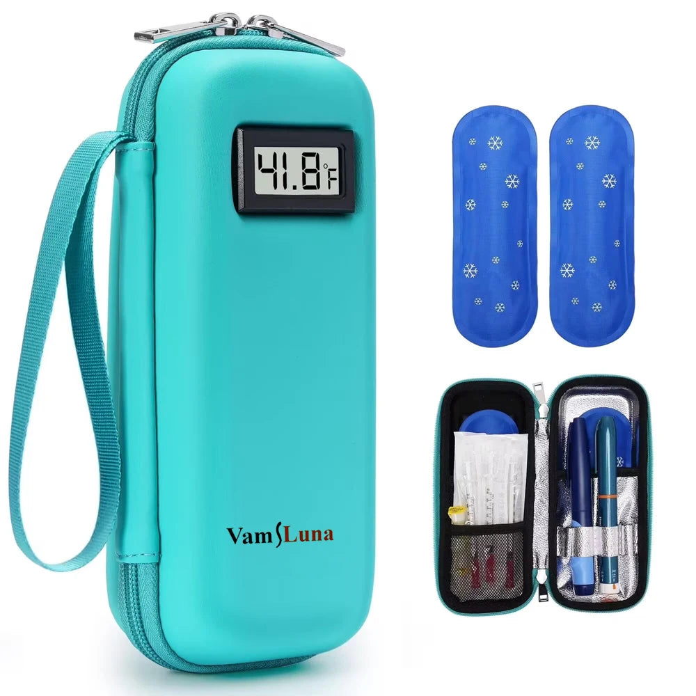 Waterproof Insulin Cooler Daily Travel Case with 2 Ice Pack With Thermometer Display Diabetic Cooler Medication Refrigerated Bag