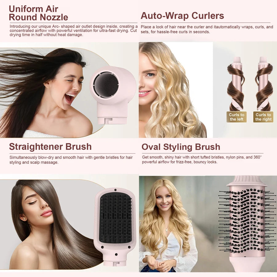 5in1 Hair Dryer Brush Curling Iron Hair Dryer Detachable Auto Wrap Curlers Fast Drying Electric Styling Hair Blower Brush