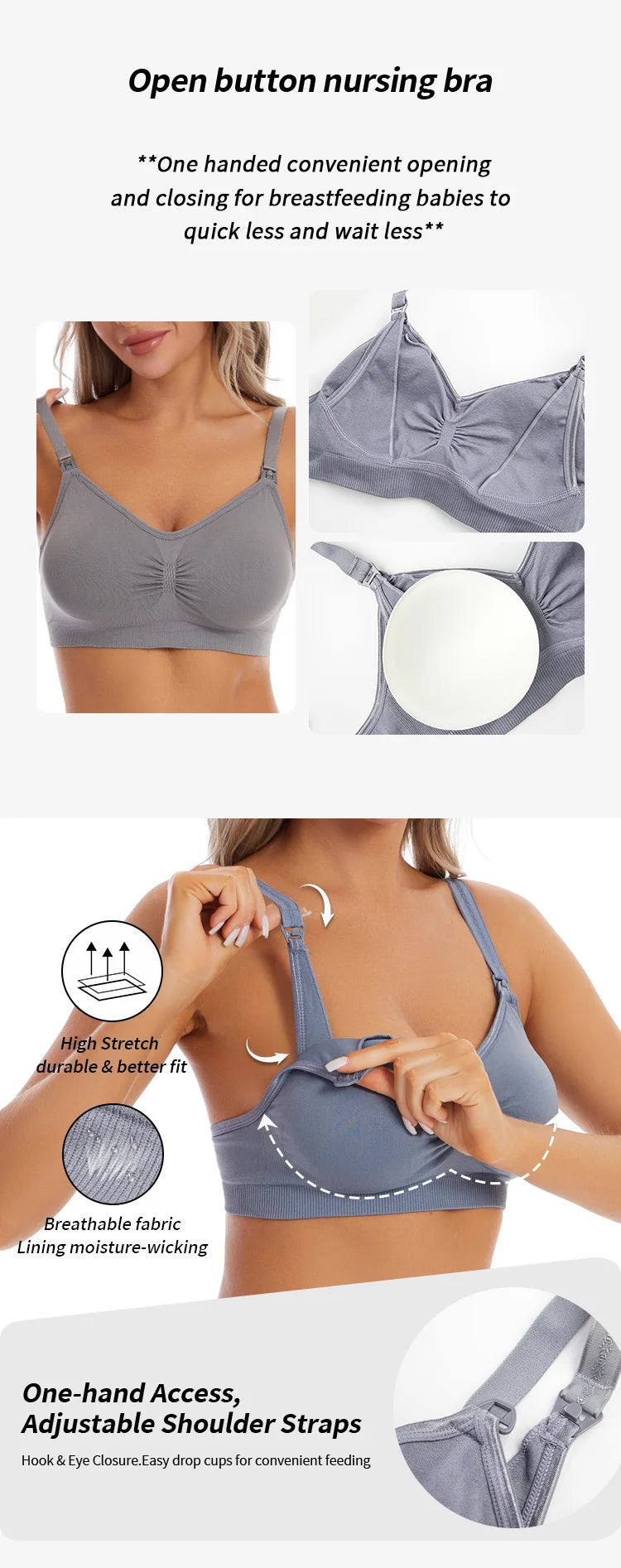 New Wireless Front Open Nursing Bra Soft Lace Breathable Seamless Maternity Breastfeeding Bras Maternal Support For Pregnant