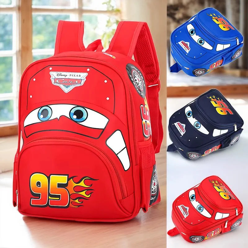 Disney  Cars Lightning McQueen 95 Flame Backpack for  child Water Resistant School Bag Adjustable Strap Multi-Color Cartoon Gift