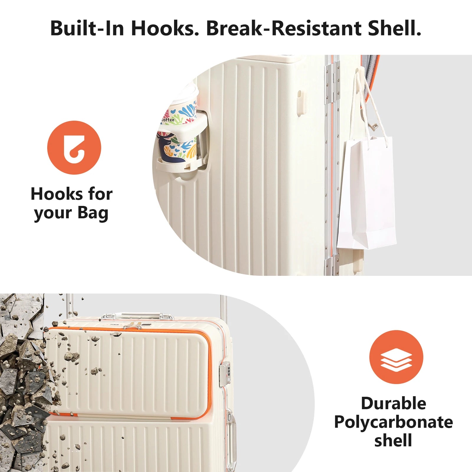 AIWEINY Luggage Aluminum Frame Hard Shell Trolley Case, TSA Lock, with Cup Holder and Phone Holder, USB, 20“-26”