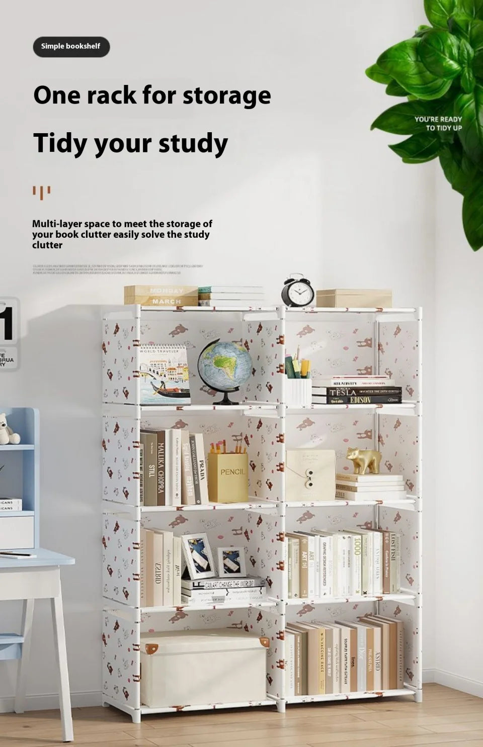 Bookshelf Simple Storage Locker Living Room Cabinets Easy Assembly Bookcase Multi-layer Metal Storage Rack 수납가구 이동식 수납장