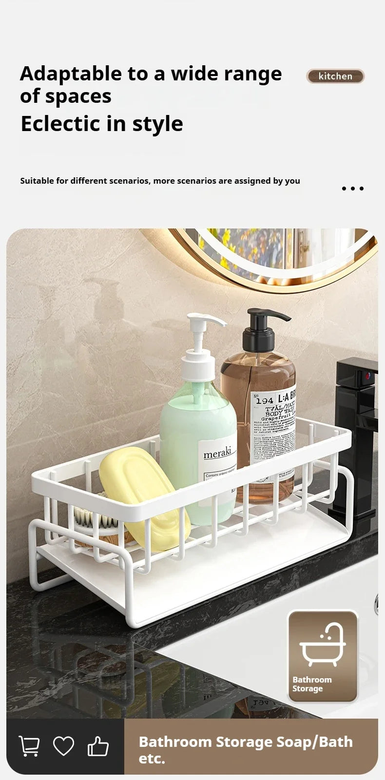 Carbon steel Kitchen Shelf Rag Storage Drainage Shelf Storage Rack Home Spice Sink Drainage dish drying rack Kitchen Accessories