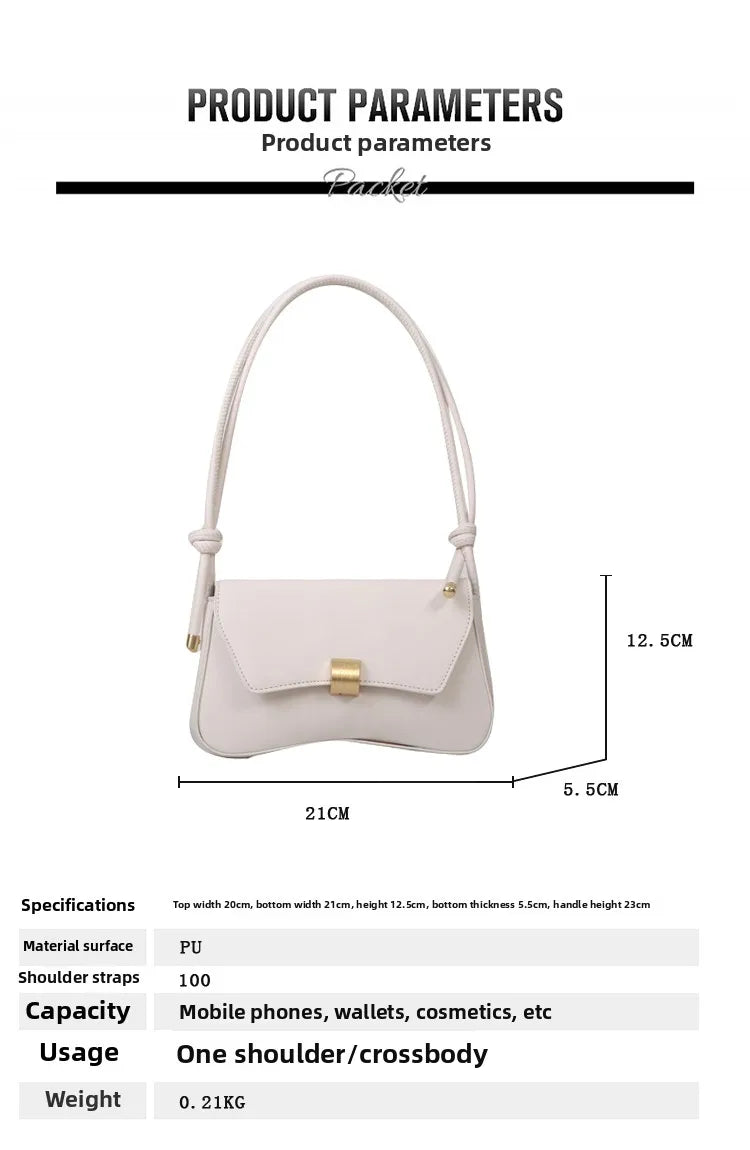 Simple Metal Buckle Handbag MessengerBag, Stylish and Versatile Shoulder Underarm Bag, Chic Baguette Bags for Women Daily Use