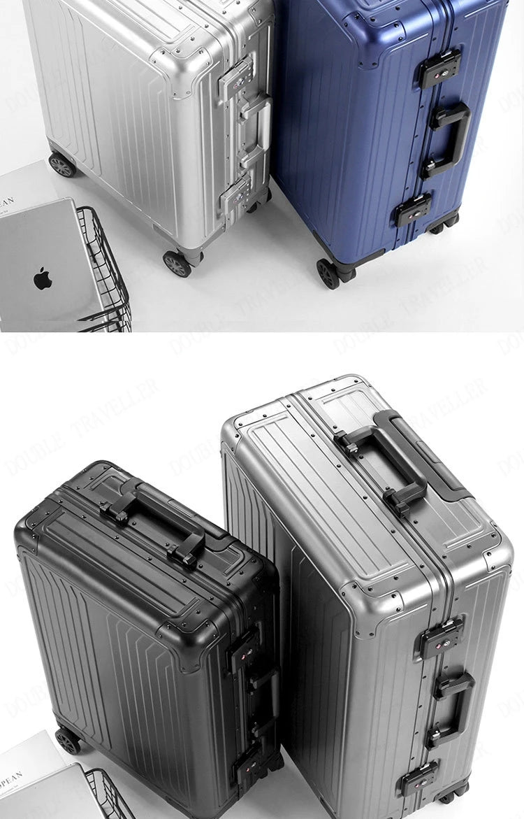 2025 All aluminum travel suitcase on wheels combination lock rolling luggage case Men's Business large size luggage Hand luggage