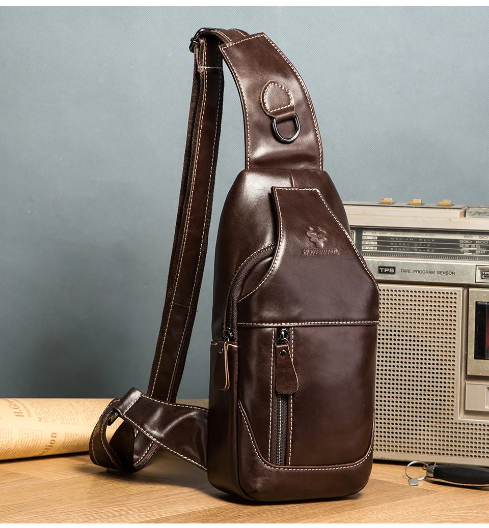 HUMERPAUL New Men's Chest Bag Crossbody Pack Genuine Leather Large Capacity Casual Messenger Bag Retro Men Handbag Shoulder Bag