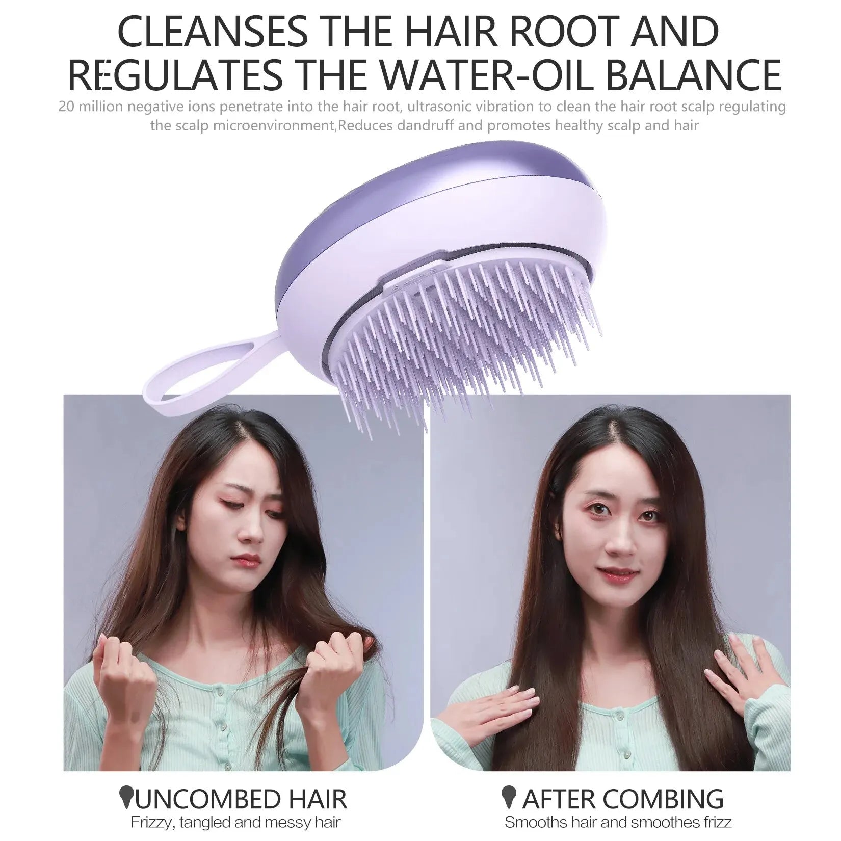 Electric Negative Ion Massage Comb, Hair More Fluffy and Smooth without Tangles Two Vibration Massage, Effectively Soothing