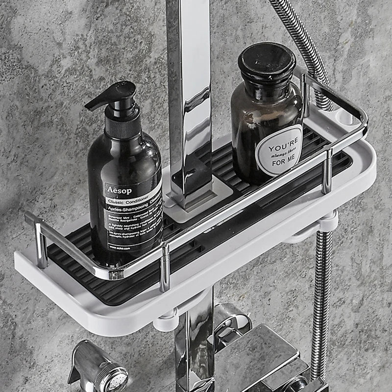 KEMAIDI Rainfall Bathroom Shower Faucet Set With Rack Shelf Bathtub Mixer Tap Black Wall Mounted Brass Bath Cabin System