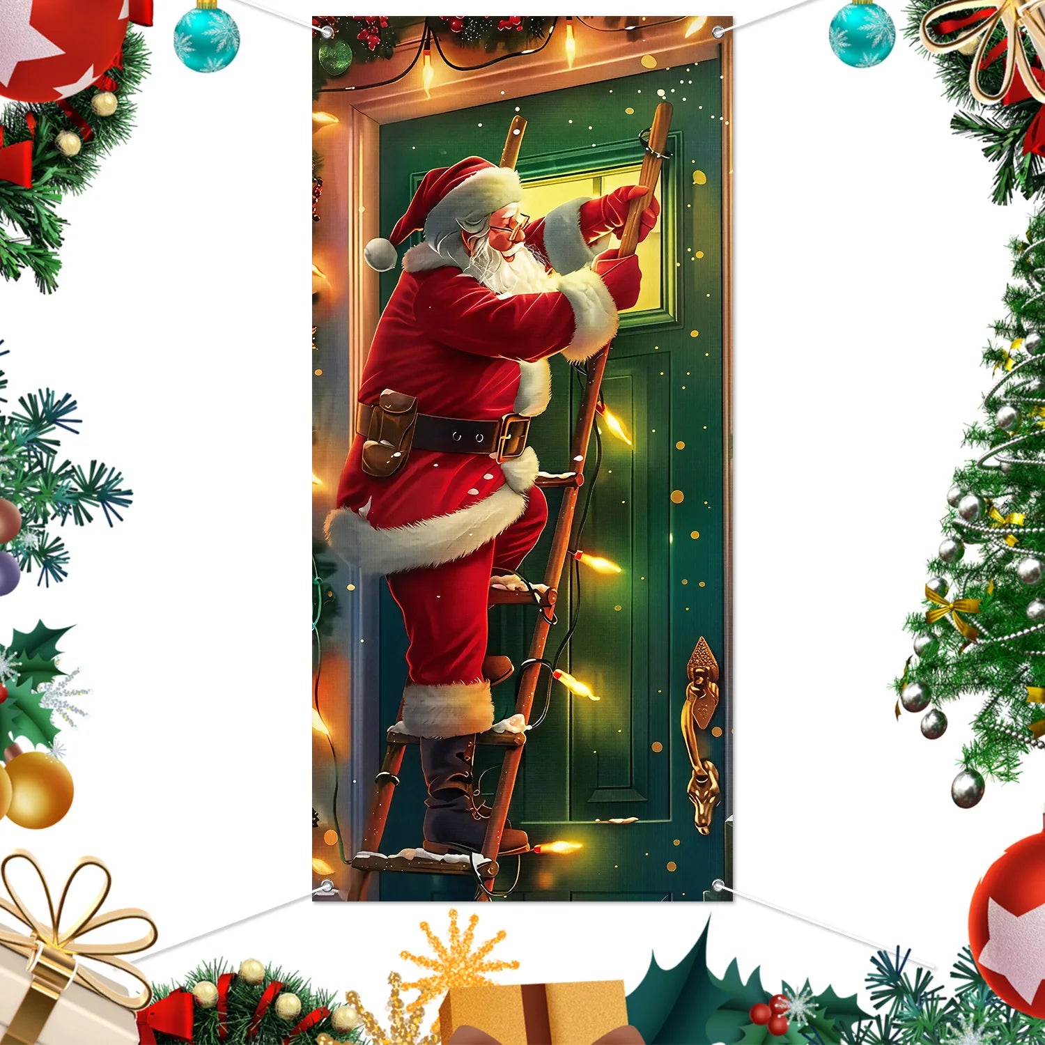 1pcs 2D Christmas Theme Door Cover Banner 2026 New Year Living room Decor Xmas Navidad Santa Snowman animals decor Favor Gift