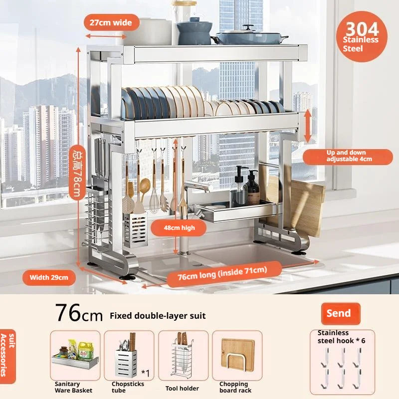 Over Sink Dish Drying Rack Stainless Steel Expandable Drain Bowl Holder Shelf Kitchen Counter Dish Storage Rack Hanger Shelves