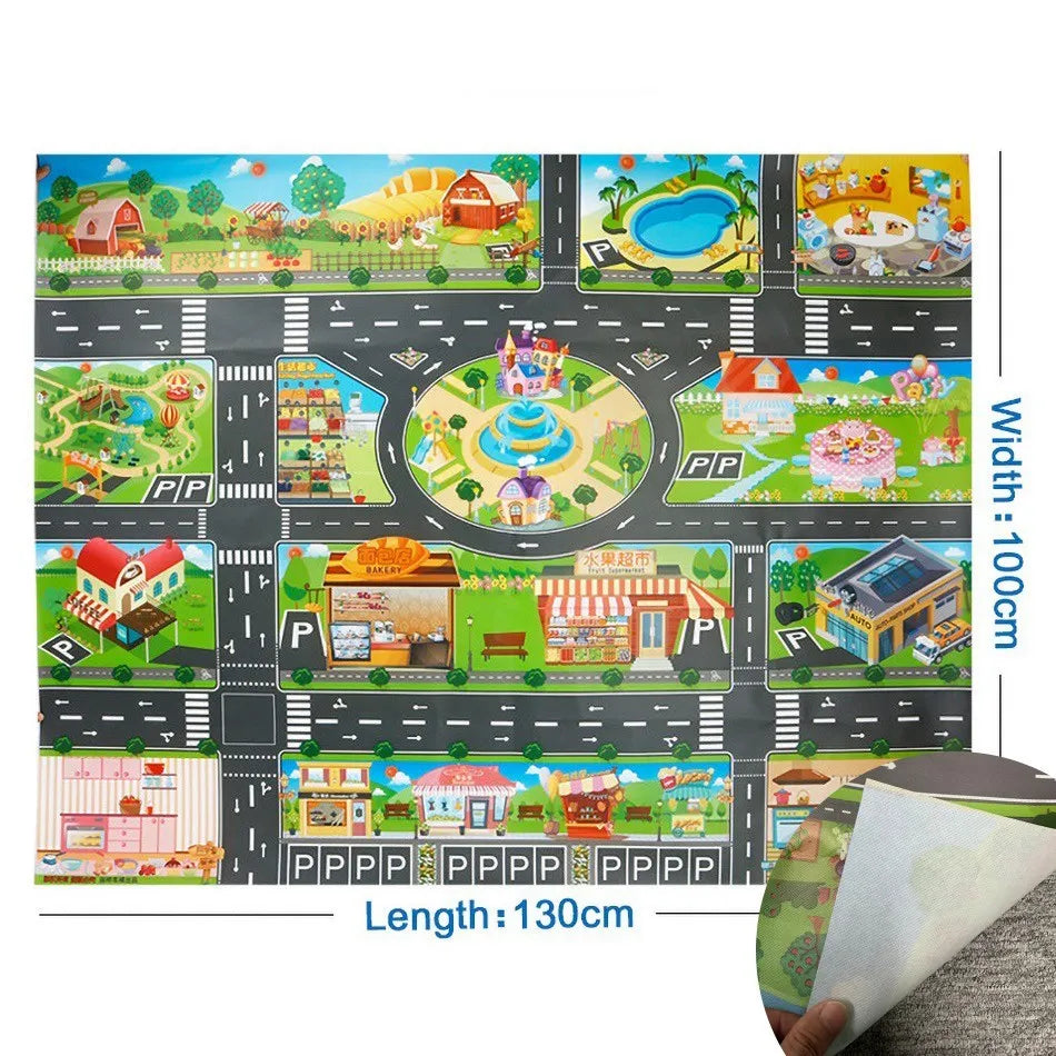 130*100cm Baby Crawling Mat for Children Cartoons Traffic Rug Indoor Toys City Road Carpet Kids Game Little Girl and Boy Playmat