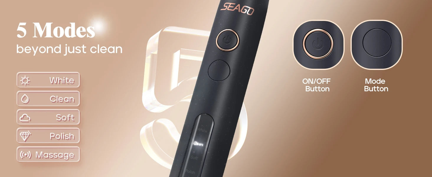Seago Rotating Electric Rechargeable Toothbrush Teeth Cleaning with 8 Brush Toothbrush Heads 5 Modes Portable Smart Timer