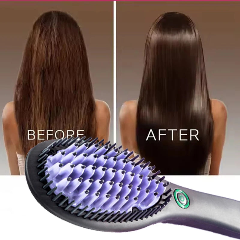 Professional Hair Straightening Brush Black Electric Ceramic Comb Multifunctional Hairbrush Electronic Curler Curling Tool Irons