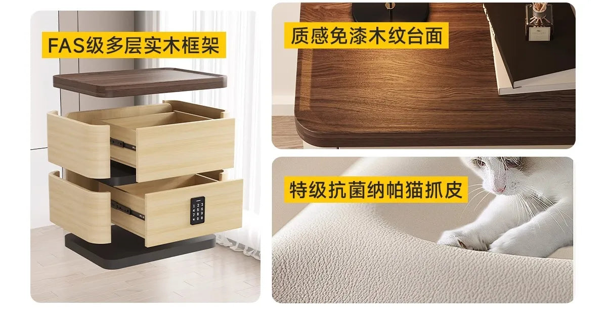 Smart Bedside Table Side With Combination Lock Deluxe Bedside Table Locker Safe Box Cabinet Nightstands Home Bedroom Furniture