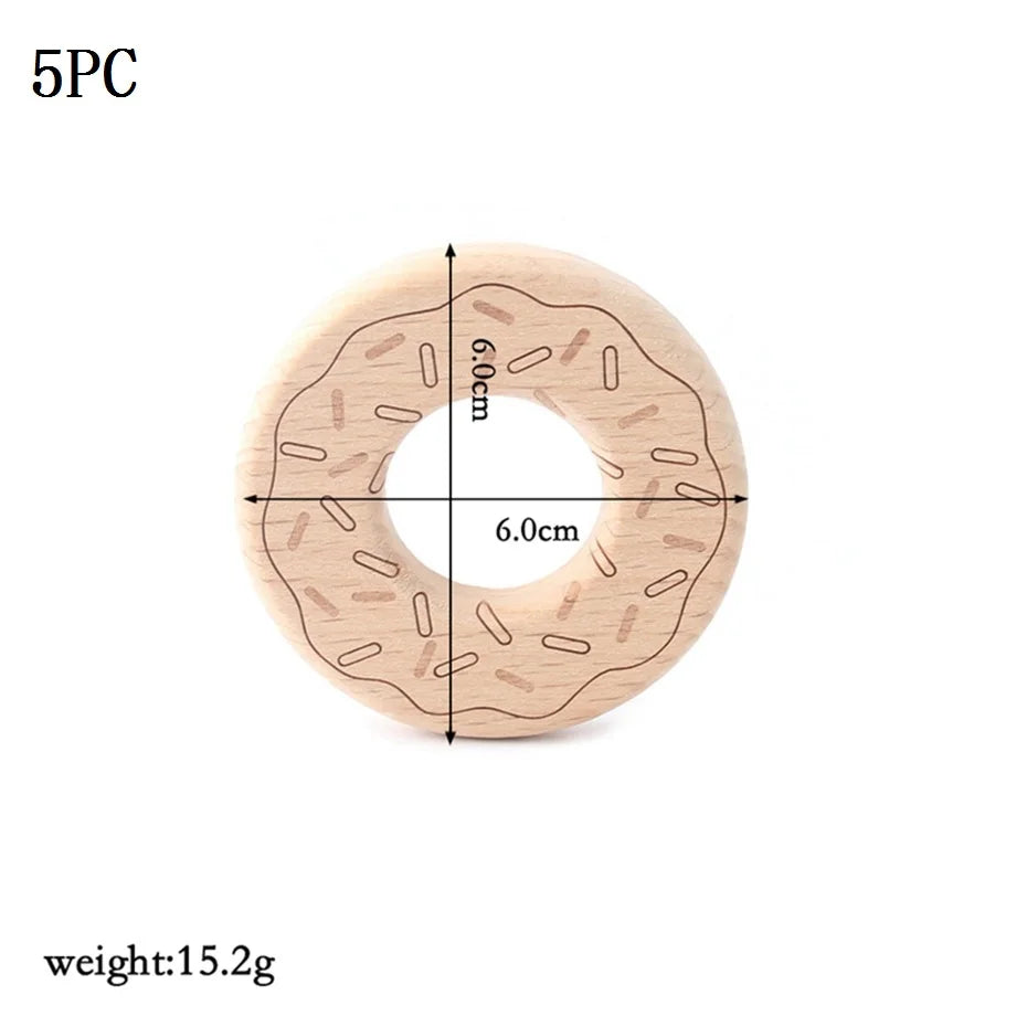 Let's Make 5pcs Wholesale Wooden Teether Rodent Pacifier Pendant Wooden Toys DIY Baby Necklace Gift BPA Free Beech Hedgehog Bird