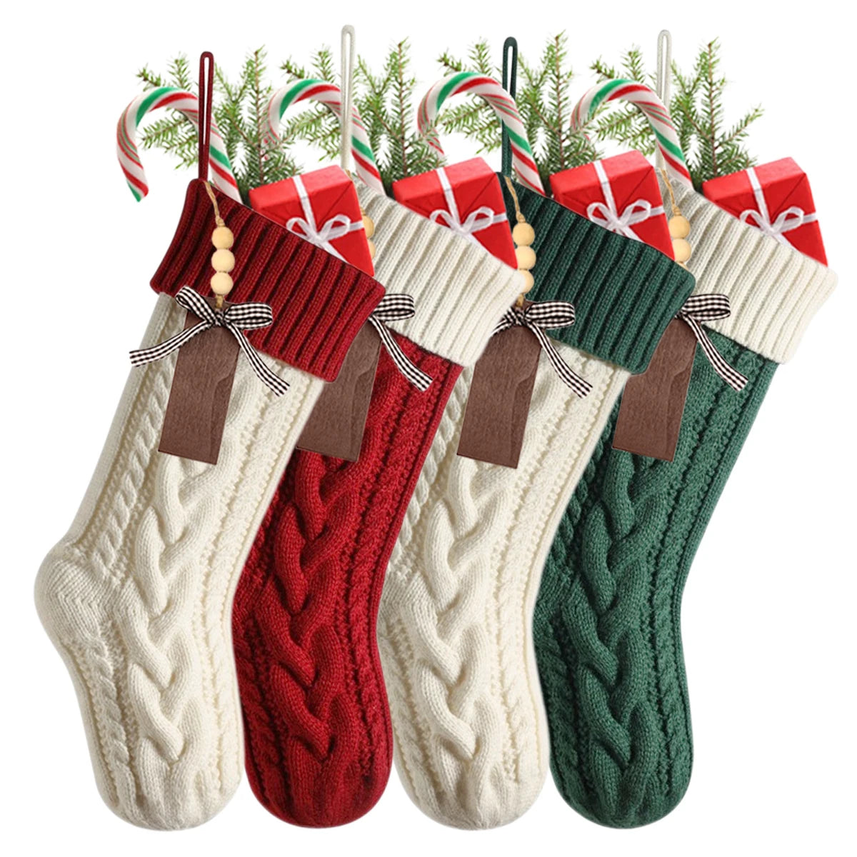 4-12PACK Christmas Stockings 18Inches Large Cable Knitted Stocking Xmas Hanging Stocking Decorations with Name Tags