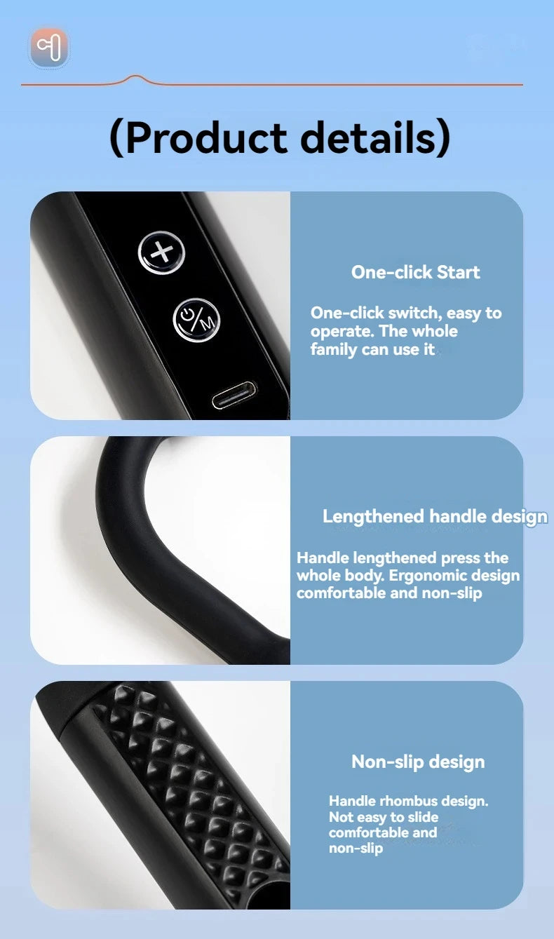 Rechargeable Fascia Gun with Bent Long Handle High-frequency Vibration Massage Gun Muscle Relaxation Back Neck Massager Tool