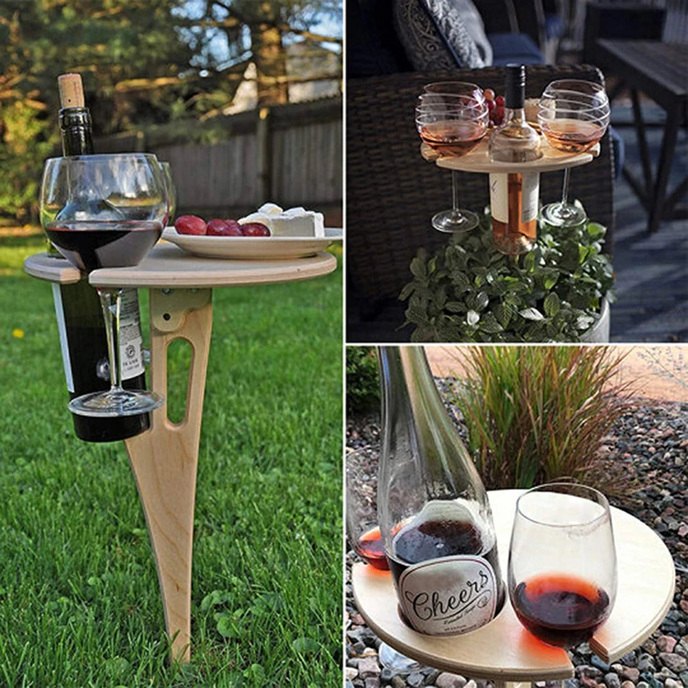 wooden wine table wine holder table Portable Outdoor Folding Wooden Wine Table Wine Glass Holder for Beach Backyard Picnic Party