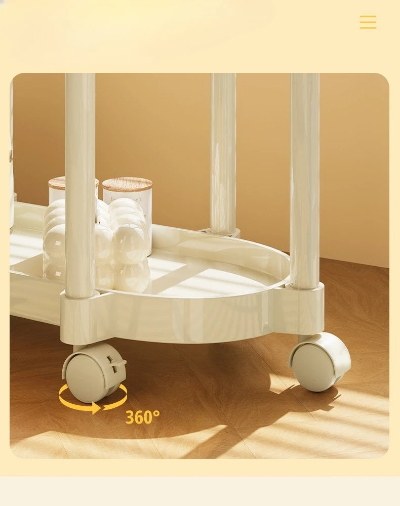 Cream Style Coffee Table Cart Creative Double-layer Snack Rack Bedroom Living Room Mobile Side Table Bedside Table Storage Rack