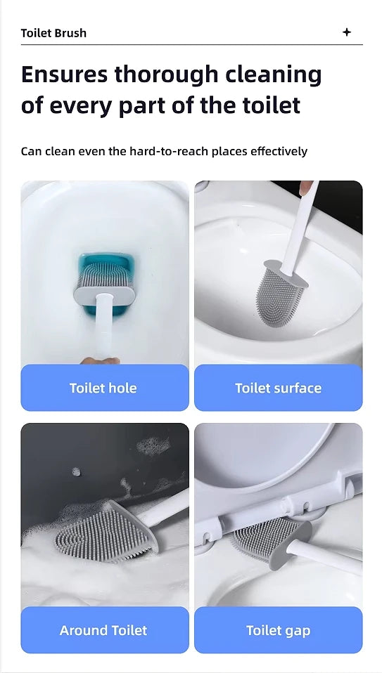 1PC Black Wall Mounted Toilet Brush Silicone Flat Brush Head Toilet Brush Cleaner Brush Set Toilet Cleaning Brush Bathroom
