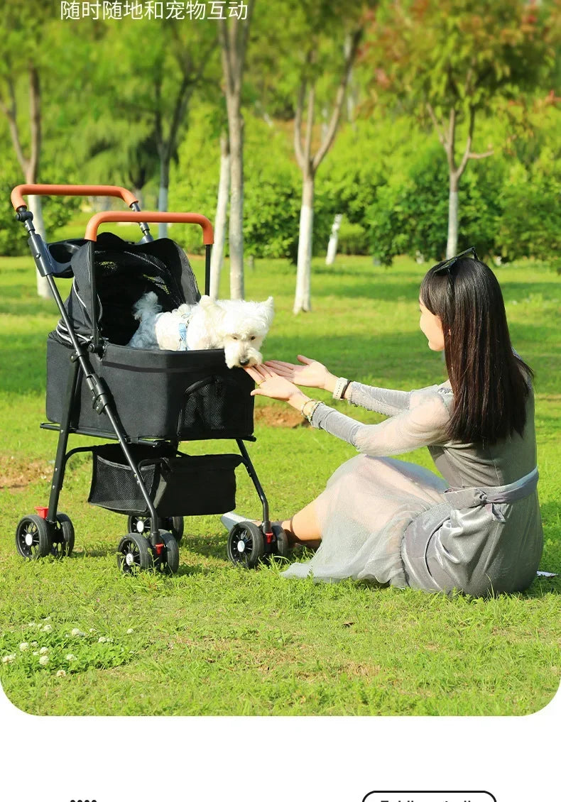 Pet Stroller Dog Cat Large and Small Dog Out Pet Cart Outdoor Travel Lightweight Foldable Cat Supplies