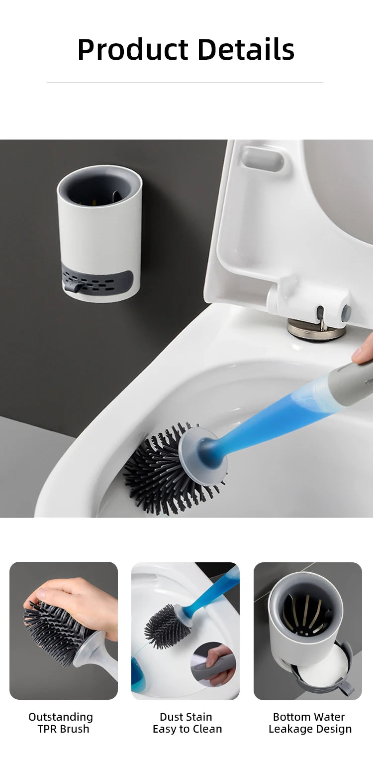 Toilet Brush Holder Set Silicone Toilet Brush with Refillable Handle Dispenser Bathroom Scrubber Cleaner Toilet Brush