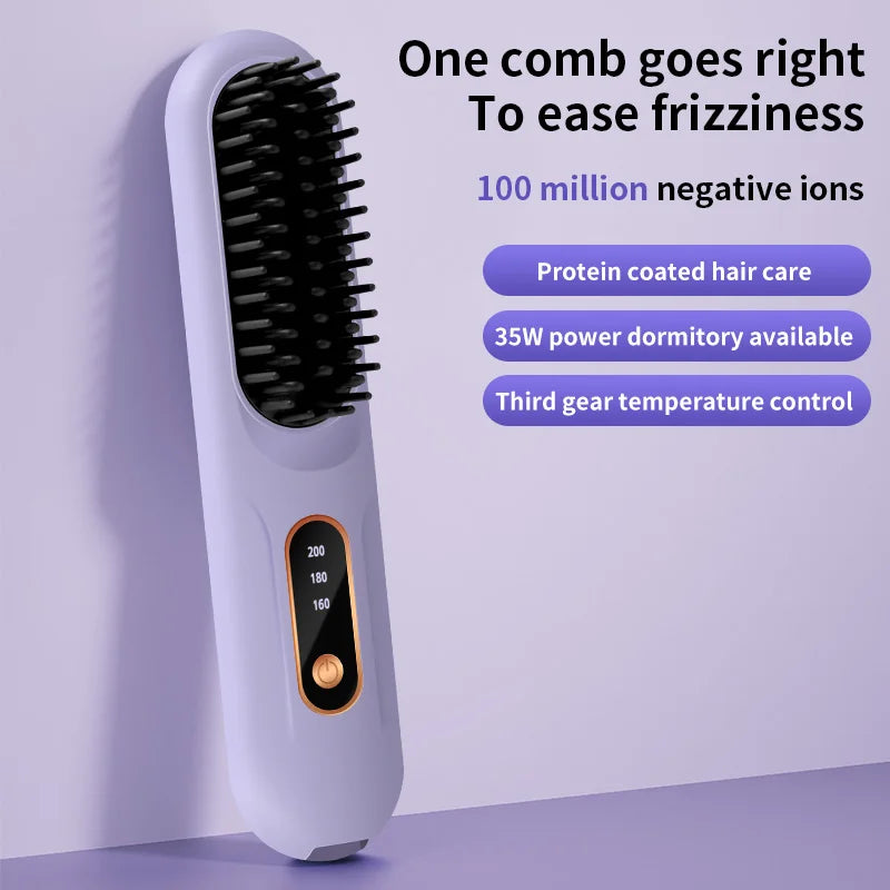 Electric Heating Straight Hair Comb LCD Screen USB Wireless Portable Negative Ion Styling Tool Rechargeable Straightening Brush