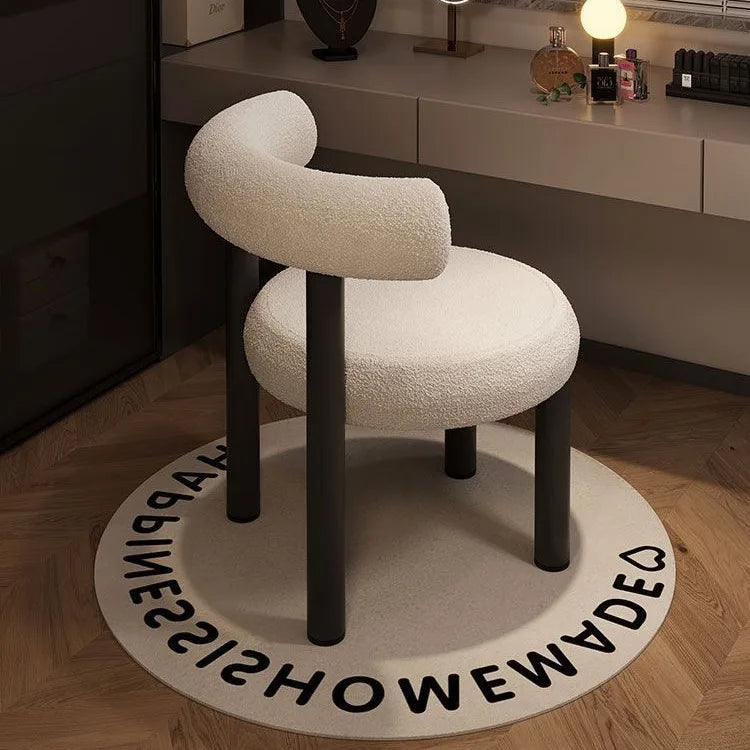 Cloud Vanity Stool Plush Lambwool Round Silhouette, Bedroom Makeup Chair with Designer Cloud Aesthetic Ergonomic Lumbar Support