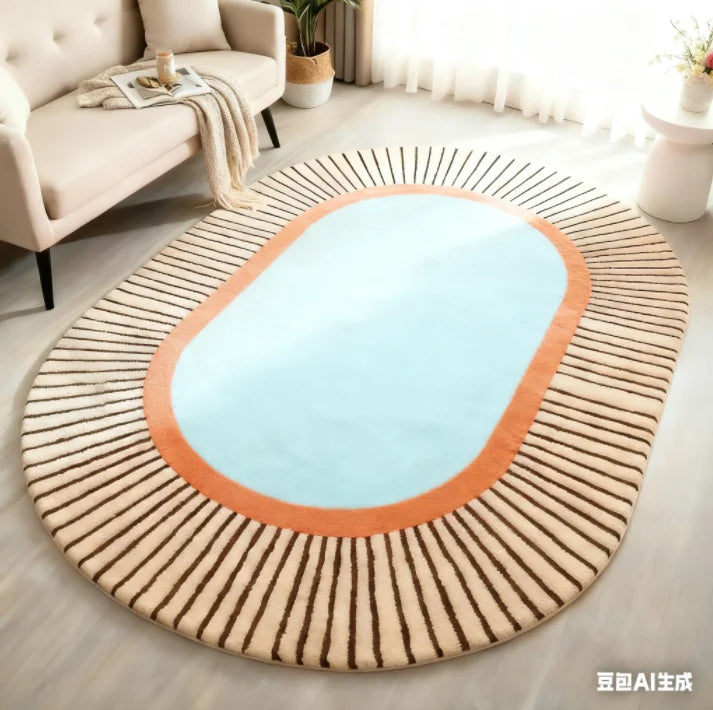 Modern Style Bedroom Decor Line Carpet Anti-slip Carpets for Living Room Thick Plush Lounge Oval Floor Mat Fluffy Soft Study Rug